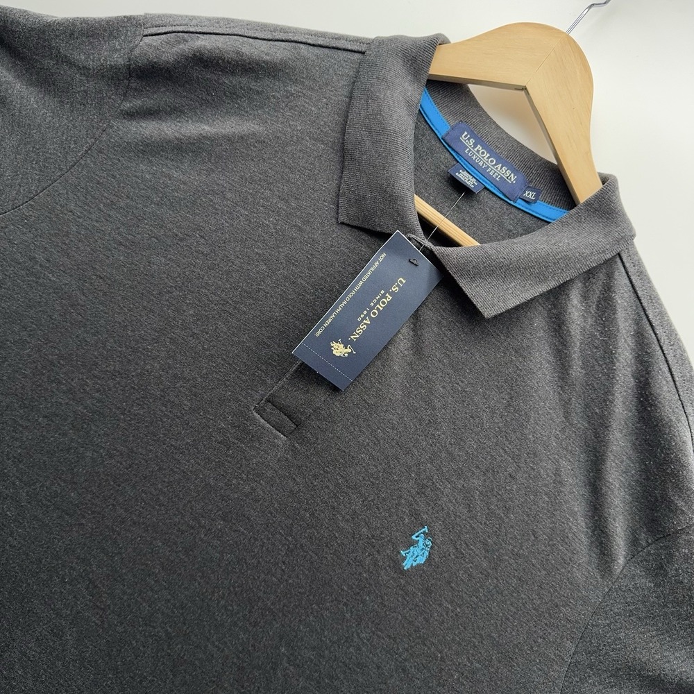 NWT US Polo Assn Mens Polo Shirt XXL Luxury Feel Heather Dark Grey Blue Logo